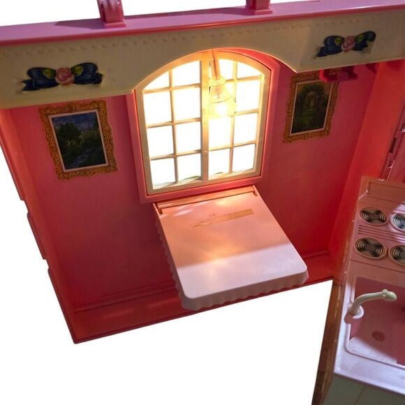 Vintage Barbie Happy Family Doll House Mattel 1998 Kitchen Pink Fold Up - Picture 9 of 11